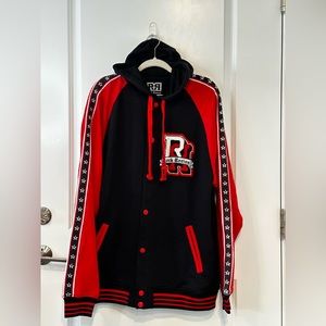 Rock Revival Mens Bates Hooded Track Jacket Sizes L XL XXXL Red Black Varsity